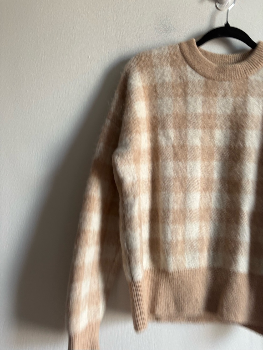 Sezane Sz M Becky Tan Checker Baby Alpaca Blend Relaxed Sweater - Picture 3 of 11